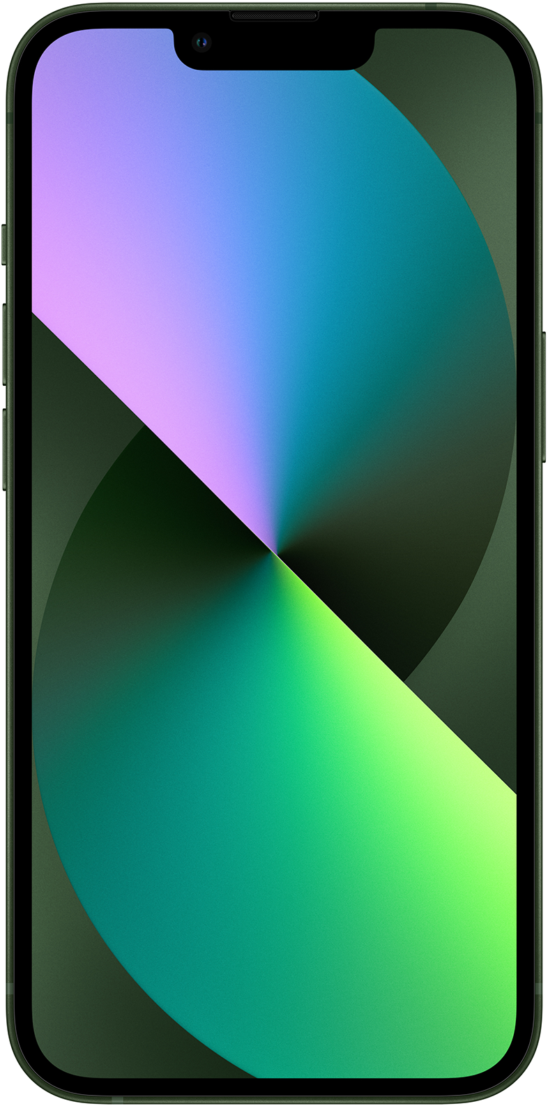Zöld telefon, képernyő gradiens dizájnnal, fekete kamera.