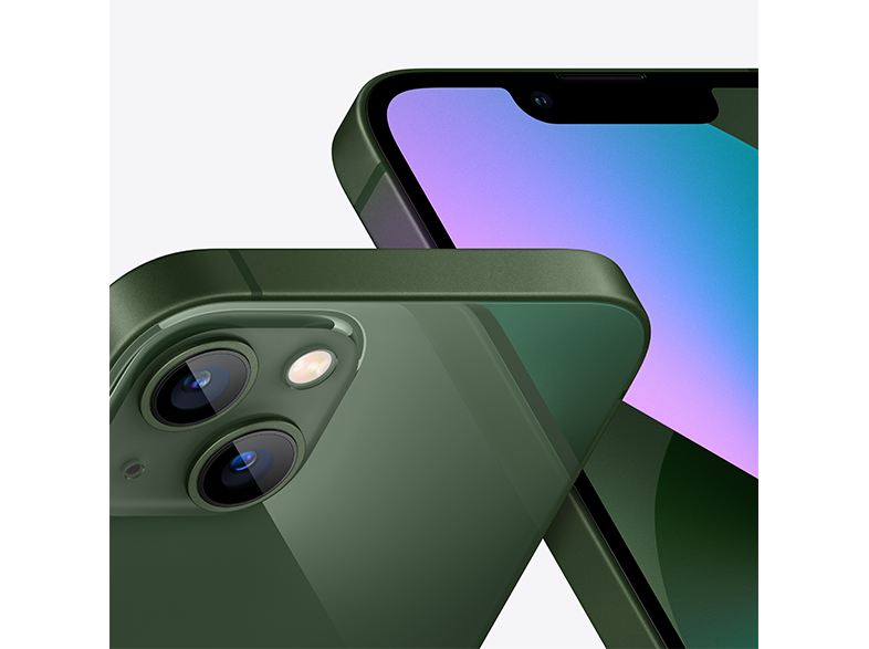 Két zöld iPhone közeli képe, a kamerákat és a széleket mutatva. Fehér háttér.