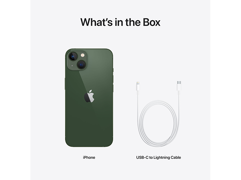 Egy iPhone és egy töltőkábel egy fehér felületen. A telefon zöld, a kábel fehér.