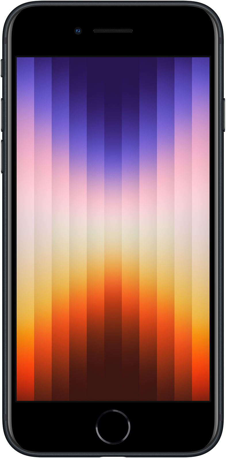 Fekete iPhone színes képernyővel, amely egy átmenetet mutat. Fehér háttér.