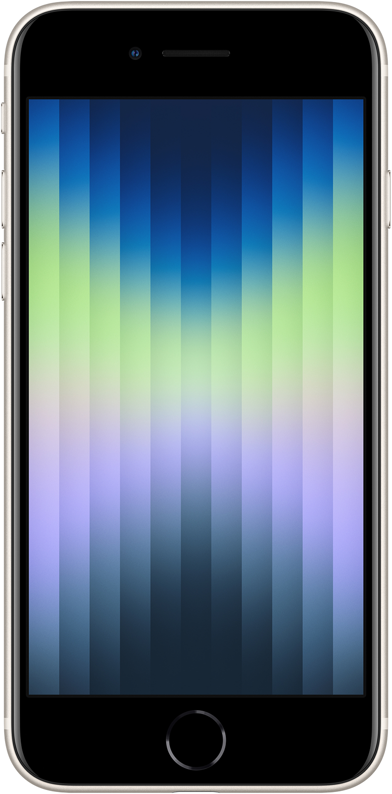 Egy fekete telefon színes háttérrel. A képernyő színek átmenetét mutatja.