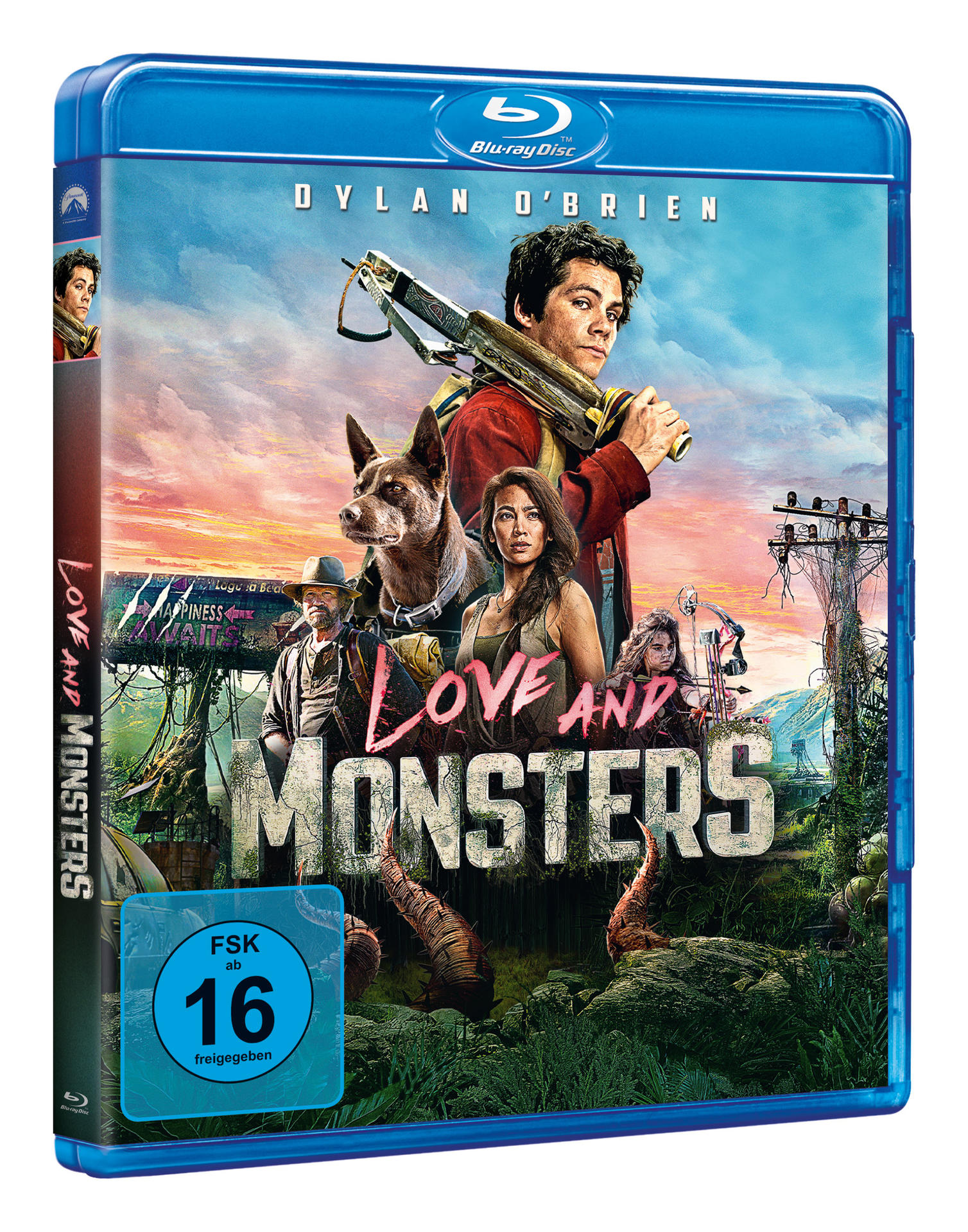 Blu-ray-Cover mit Schauspielern und dem Filmtitel Love and Monsters.