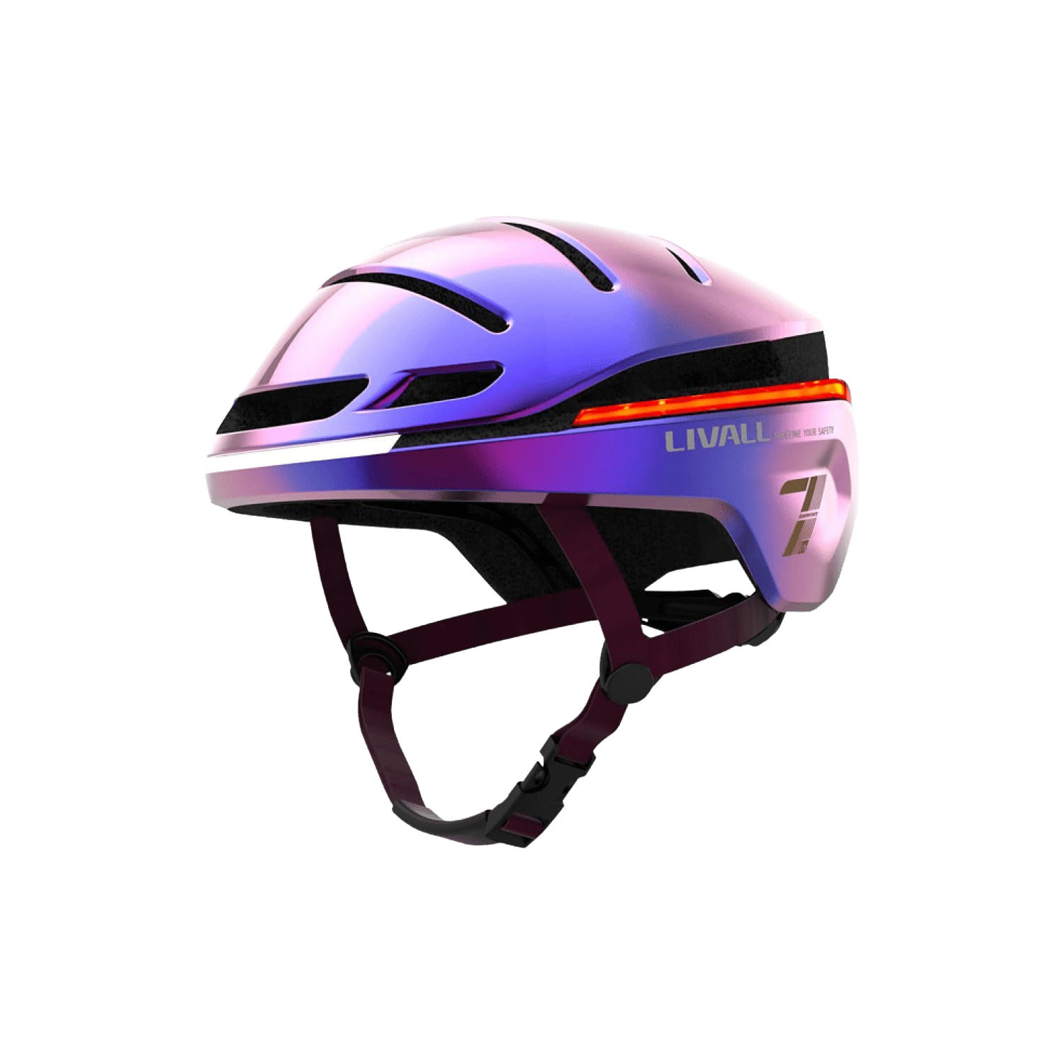 Casco - Livall EVO21, M (54 - 58 cm), Control remoto, Iluminación 360º, Alarma SOS, Batería 500 mAh, Púrpura