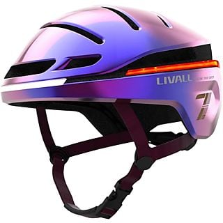 Casco - Livall EVO21, M (54-58 cm), Para patinete y bici, SOS, Luz de posición y freno, Iluminación 360, Intermitentes y Resistente a lluvia, Púrpura