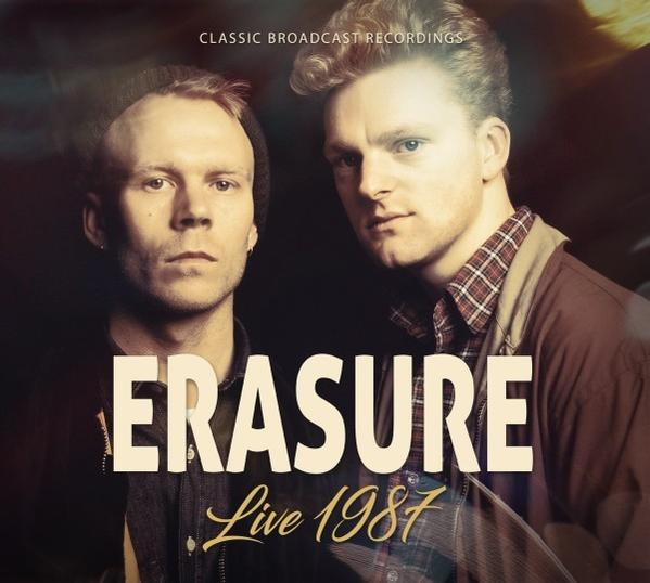 Erasure-Albumcover: zwei Männer davor. Text: Erasure, Live 1987. Braun-Beige-Farbschema.