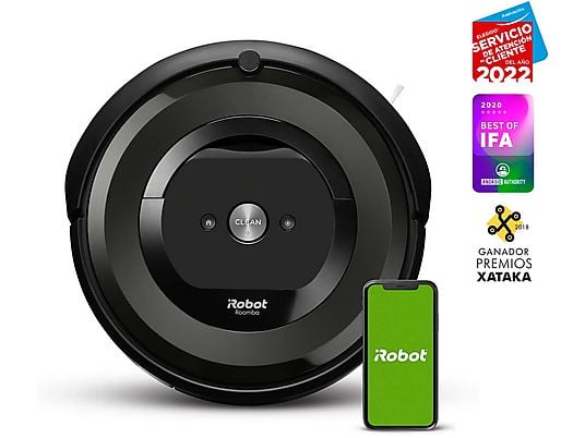 Robot aspirador - iRobot Roomba e5158, 90 min, 0.6 l, 2 cepillos multisuperficie, 1 cepillo bordes, Negro