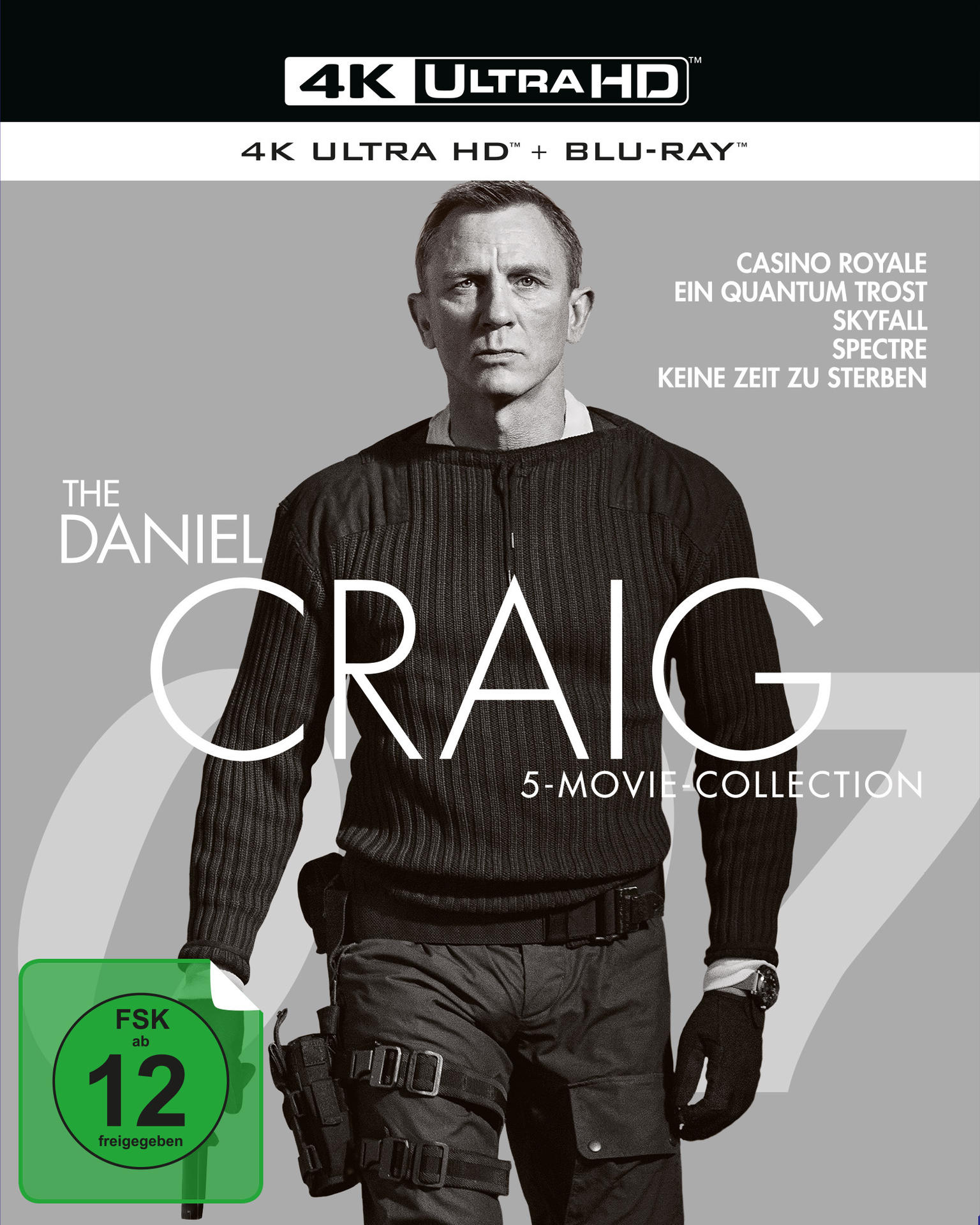 Die Daniel Craig 5-Movie-Collection DVD-Hülle. Zeigt Craig in einem schwarzen Pullover auf dem Cover.