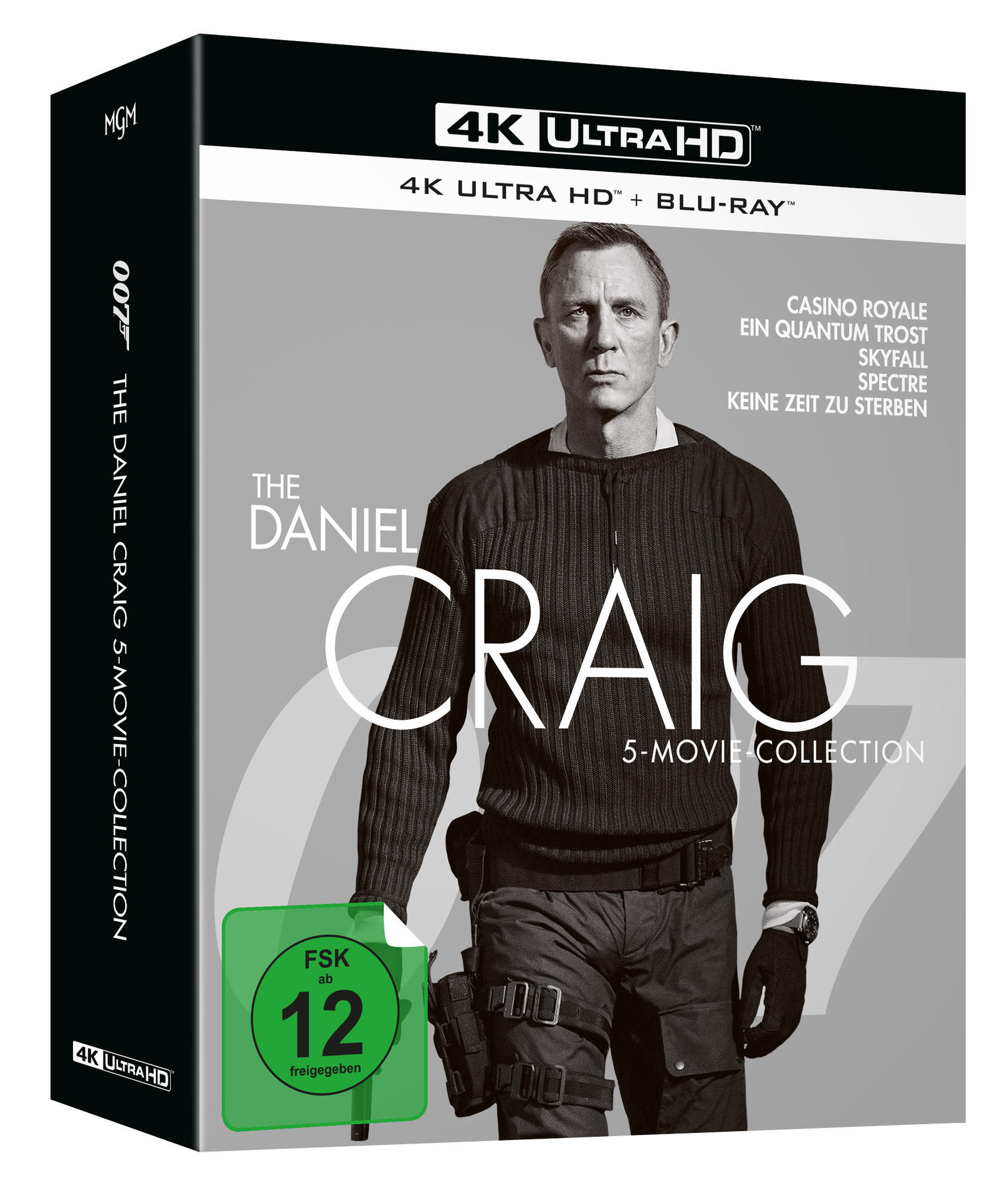 Daniel Craig 007 Filmkollektion Box-Set, Schwarz-Weiß-Bild.