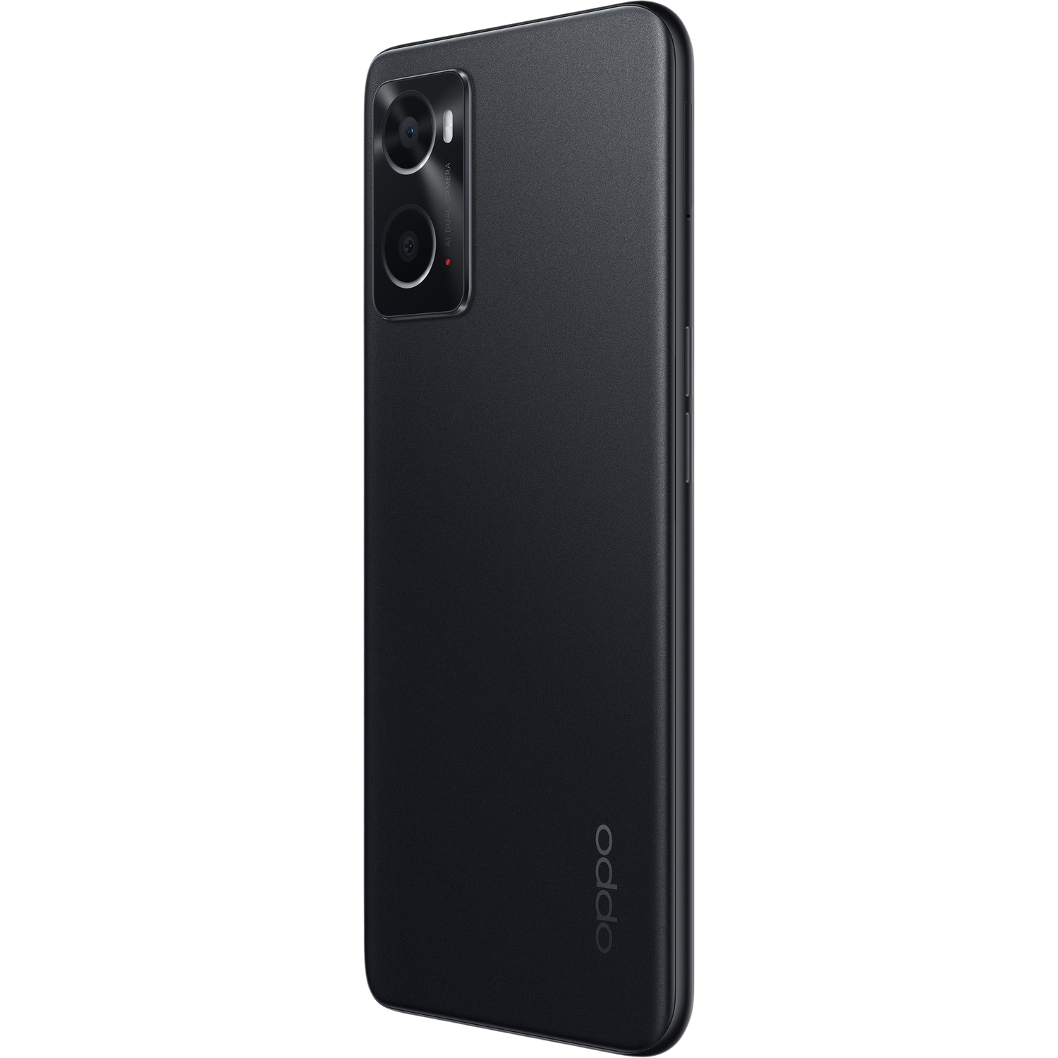 Smartphone negro con cámara dual y marca 'oppo' en la parte trasera.