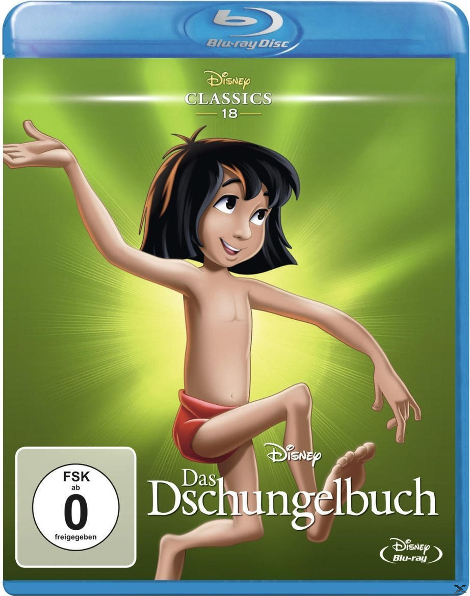 Blu-ray Disc Cover: Cartoon Junge aus 'Das Dschungelbuch' auf grünem Hintergrund.
