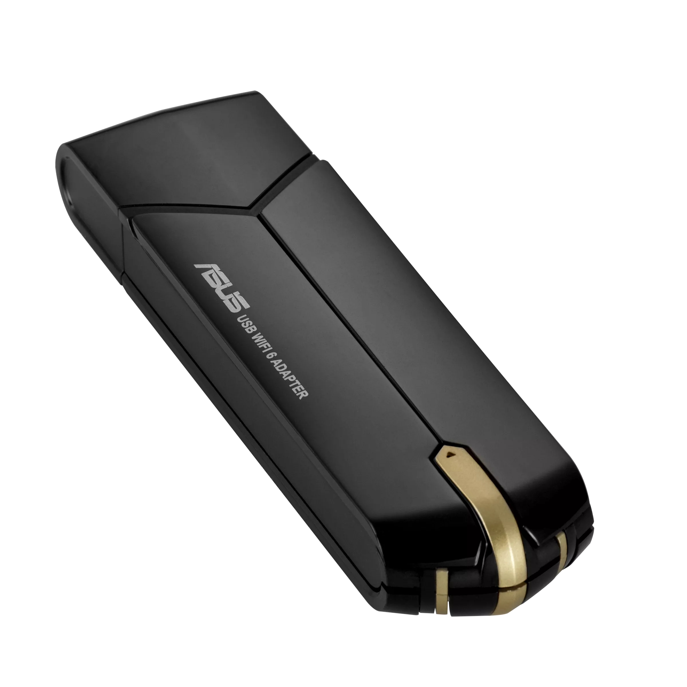 Schwarz-goldener USB-WLAN-Adapter. Auf der Seite steht die Marke ASUS.