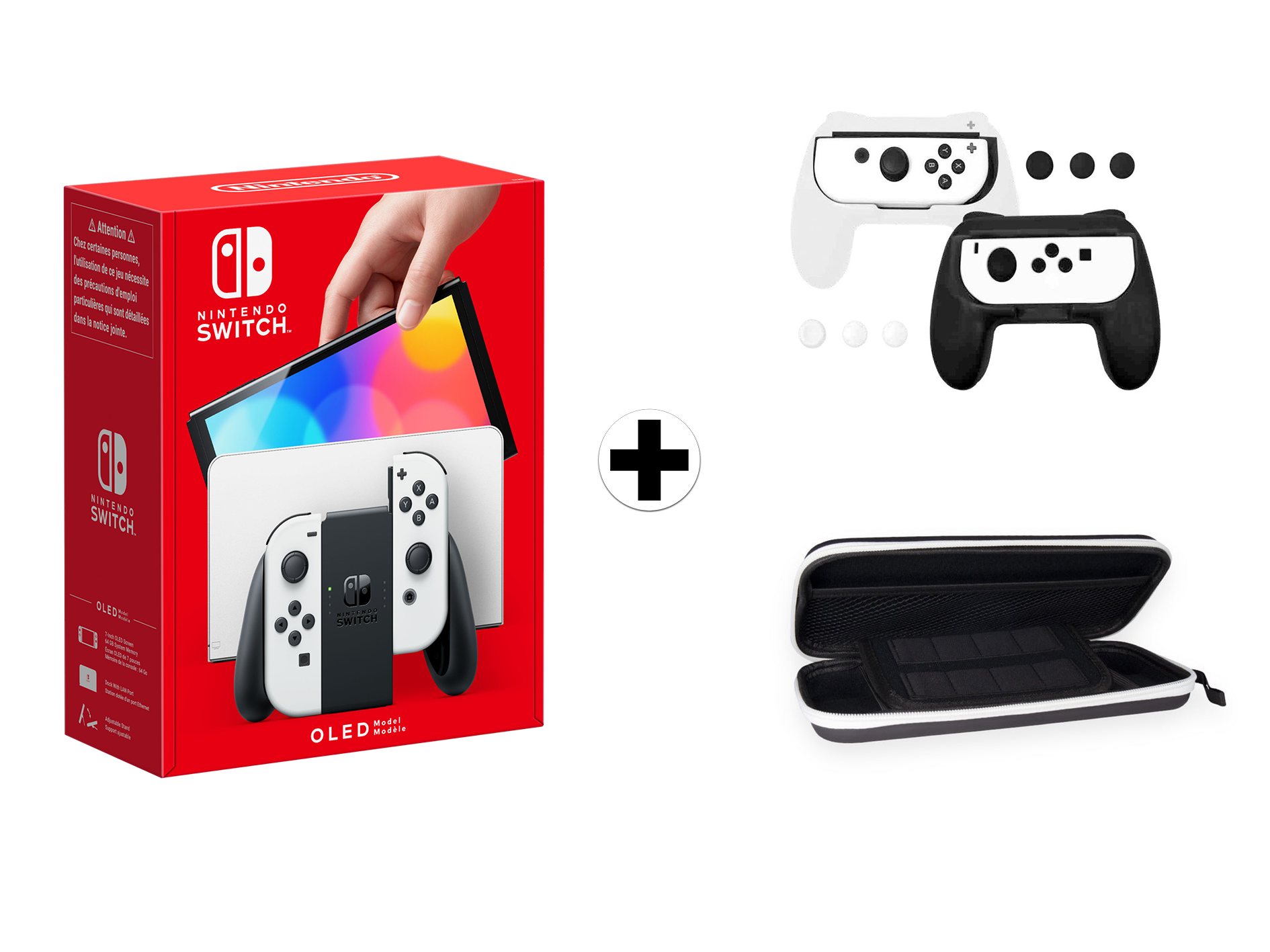 NINTENDO Switch OLED (wit) + tas + grips