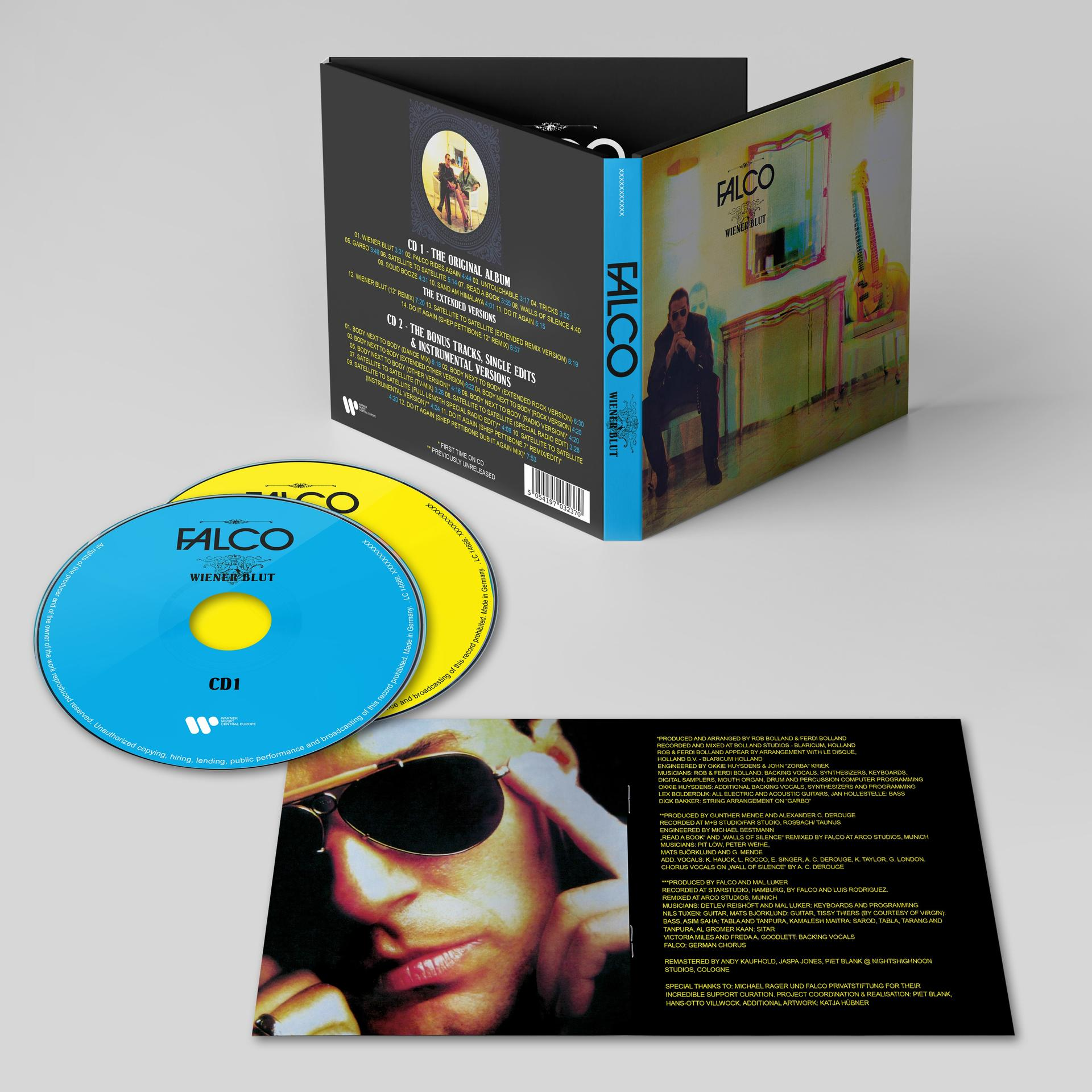 Eine offene CD-Hülle mit zwei CDs, einem Booklet und einem Foto eines Mannes mit Sonnenbrille.