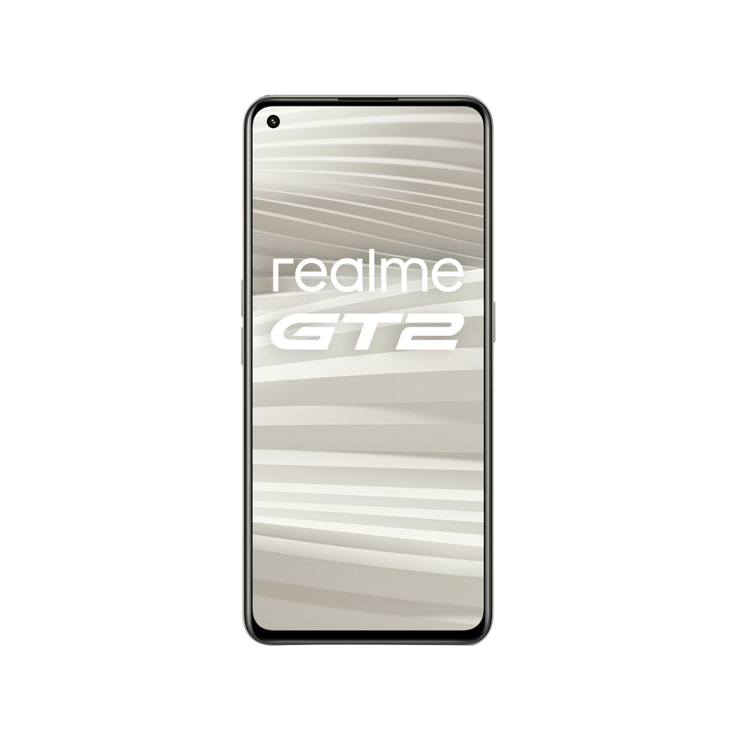 Un smartphone realme GT2 sobre un fondo blanco.