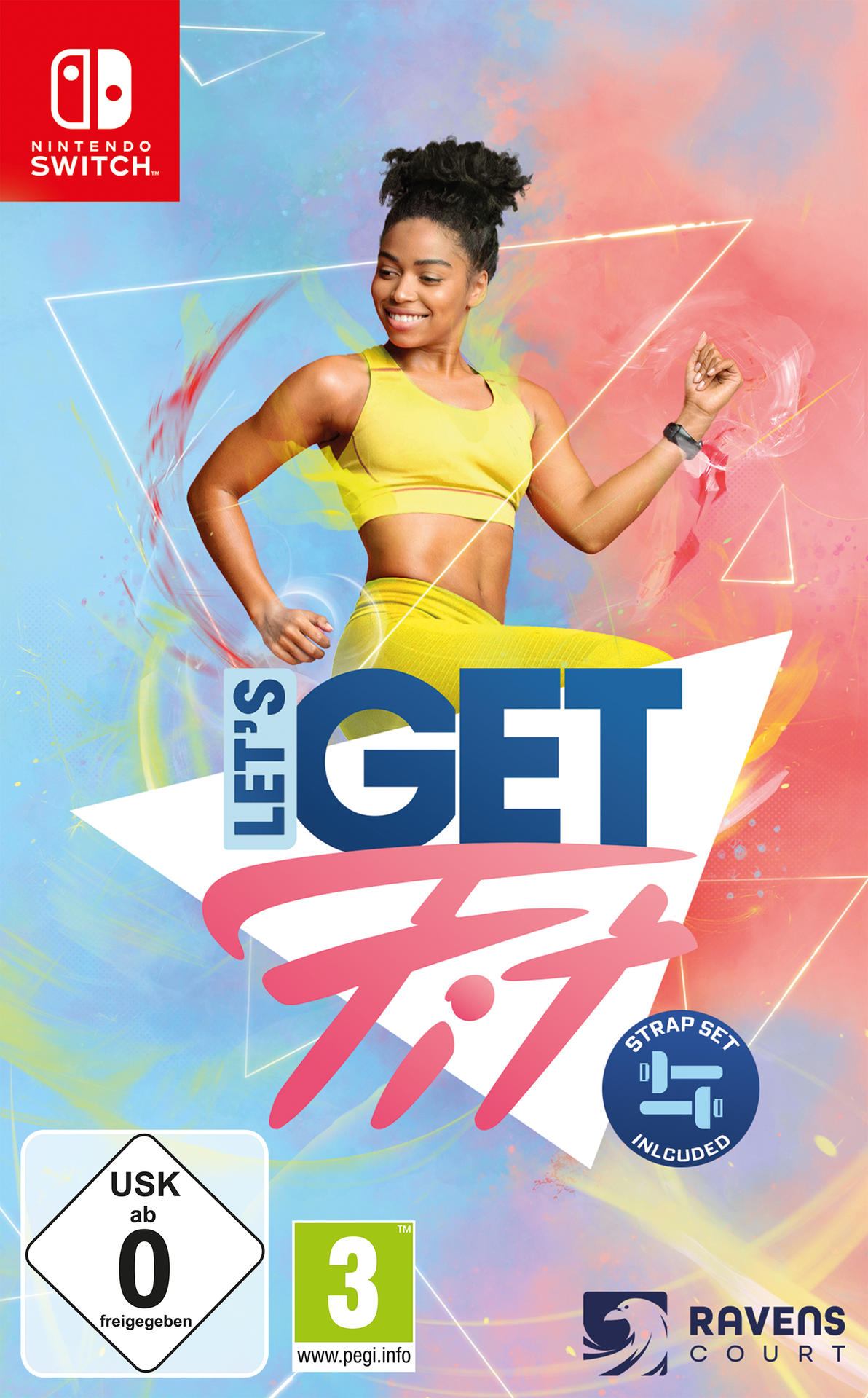 Nintendo Switch Spielbox. Cover zeigt eine Frau, die mit einem Fitnessspiel trainiert.