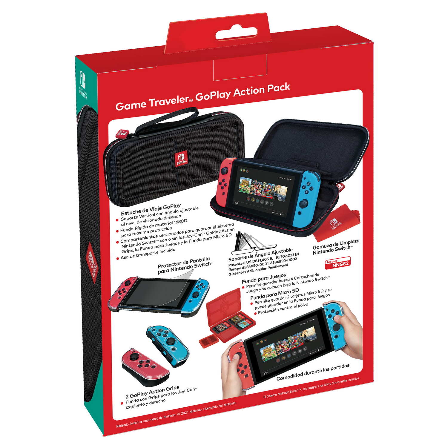 Caja Game Traveler GoPlay Action Pack. Contiene consola Switch y accesorios.