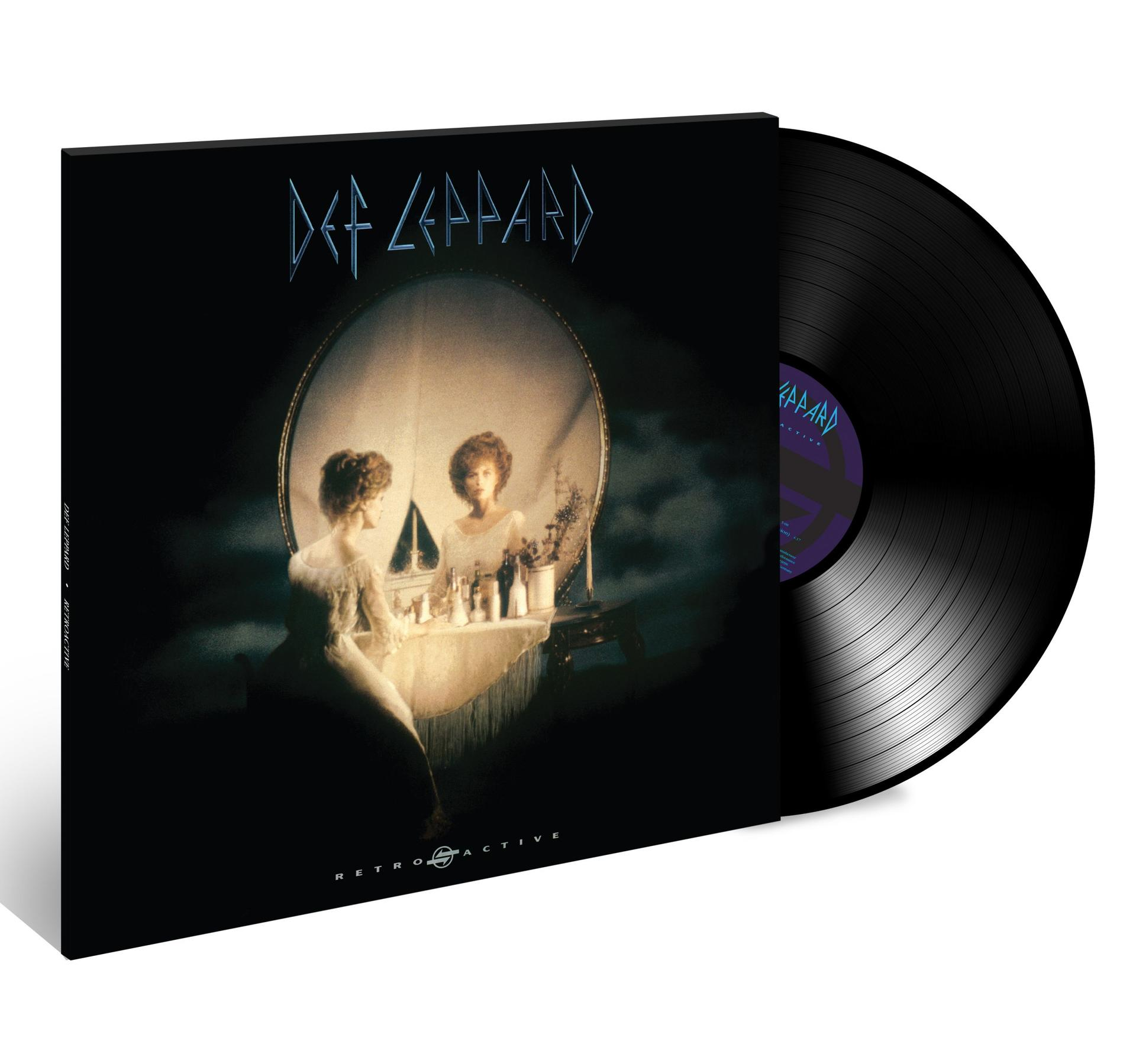Def Leppard's Retro Active Vinyl-Schallplattenhülle mit einer Frau im Spiegel.