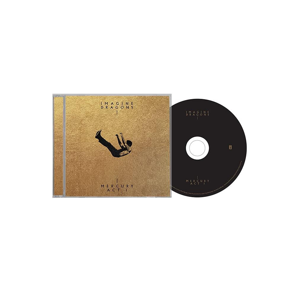 CD tok és lemez az Imagine Dragons 'Mercury - Act 1' albumához, fehér háttéren.