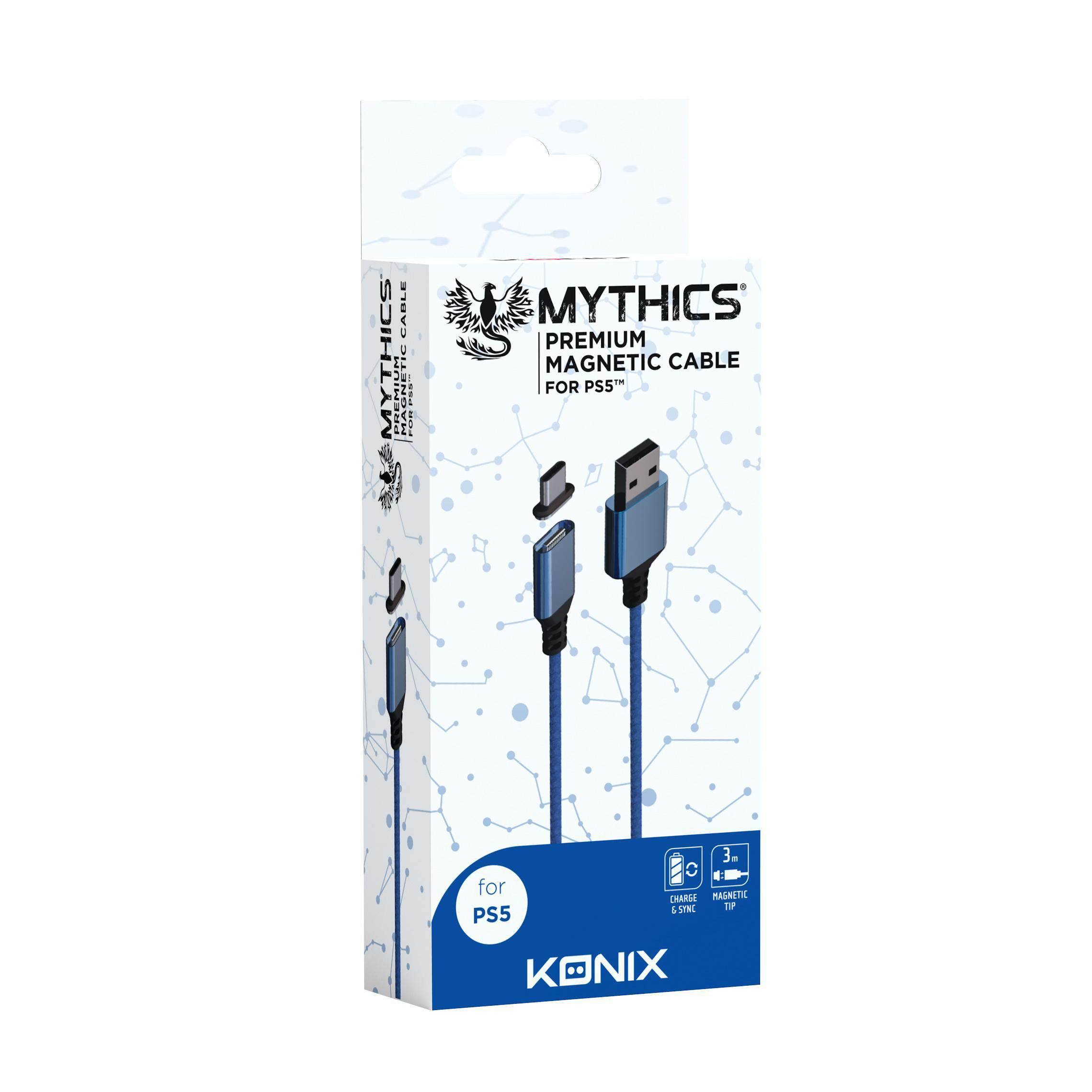 KONIX Magnetisches Ladekabel blau 3 m, Datenkabel Ladekabel, / Blau für PS5