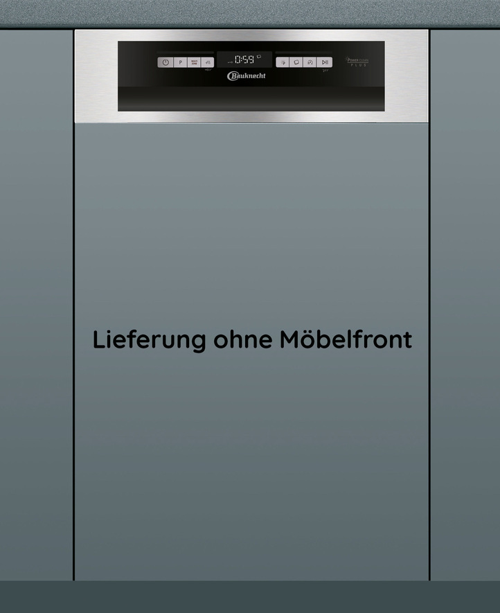 Geschirrspüler geschlossen, mit Text: Lieferung ohne Möbelfront.