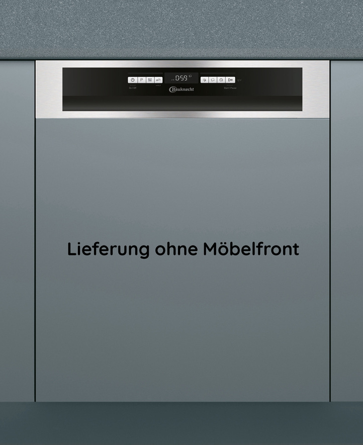 Ein Geschirrspüler, mit Text: "Lieferung ohne Möbelfront" (Lieferung ohne Frontplatte).