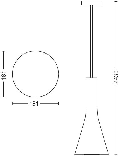 Dessin technique en noir et blanc d'une suspension moderne avec dimensions.