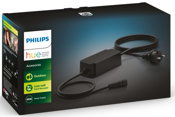 Philips Hue outdoor lighting box with a power supply.