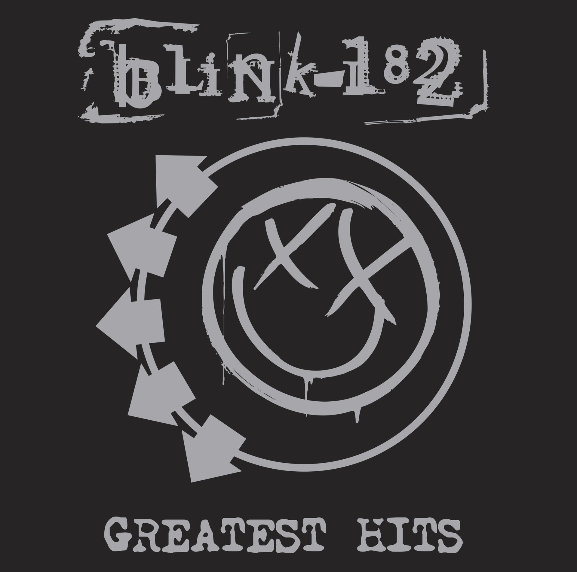 Albumborító szürke szöveggel és logóval feketén. A szöveg a következő: "Blink-182" és "Greatest Hits". A logó egy smiley.