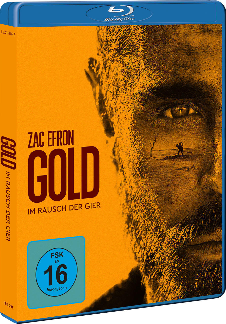 Blu-ray-Hülle mit dem Filmtitel GOLD, mit Zac Efrons Gesicht im Vordergrund.