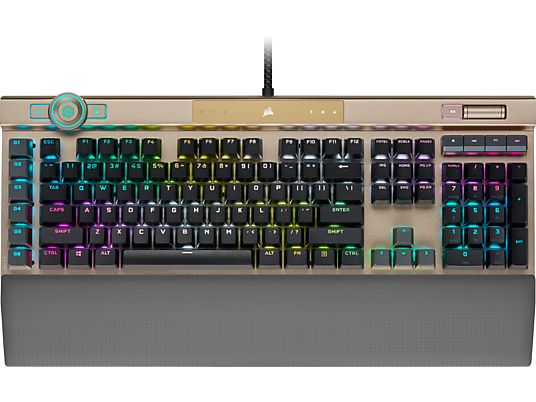 CORSAIR K100 RGB Ottica Meccanica - Tastiera da gioco, Connessione con cavo, QWERTZ, Full size, Opto-Mechanical, Midnight Gold