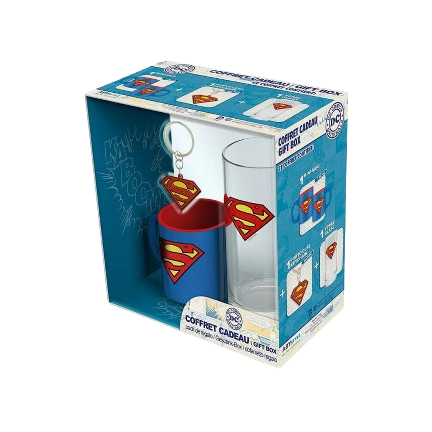 Taza - Yamato Pack DC089, Superman, DC Comics, Cristal, PVC, Multicolor + Vaso + Llavero