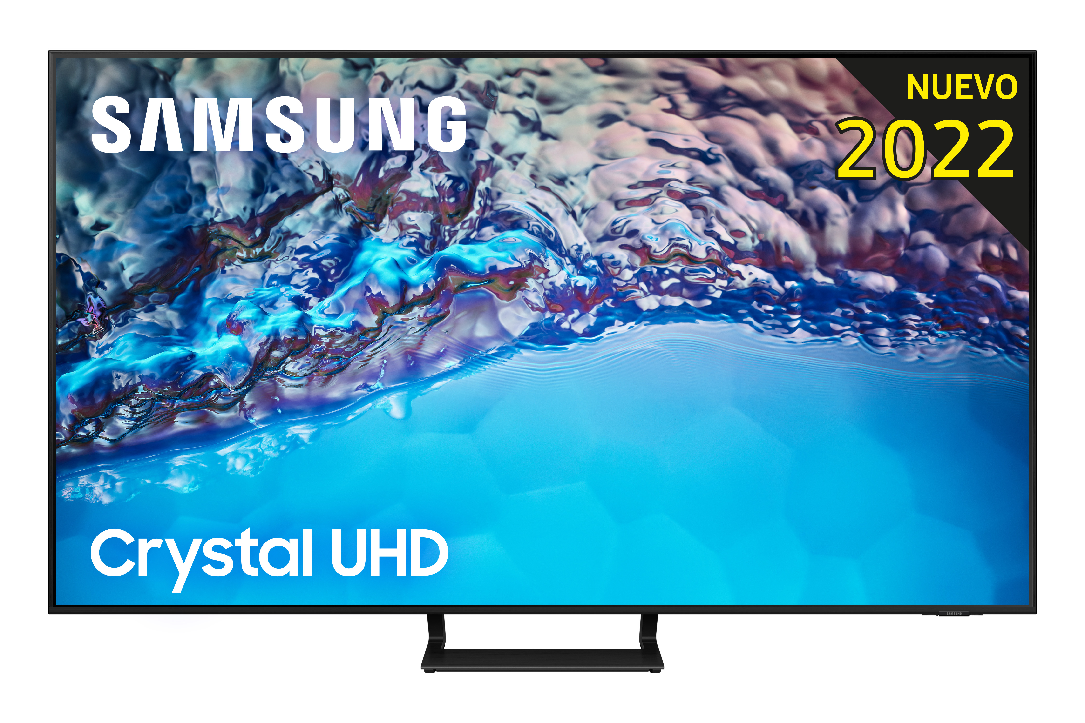 Un televisor Samsung Crystal UHD con una pegatina 'Nuevo 2022'.
