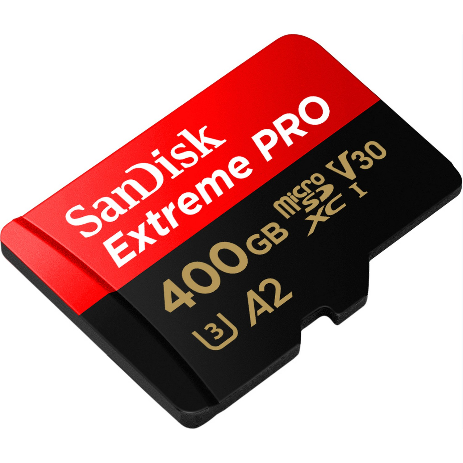 Tarjeta MicroSD SanDisk Extreme Pro: Roja y negra, con texto y especificaciones.