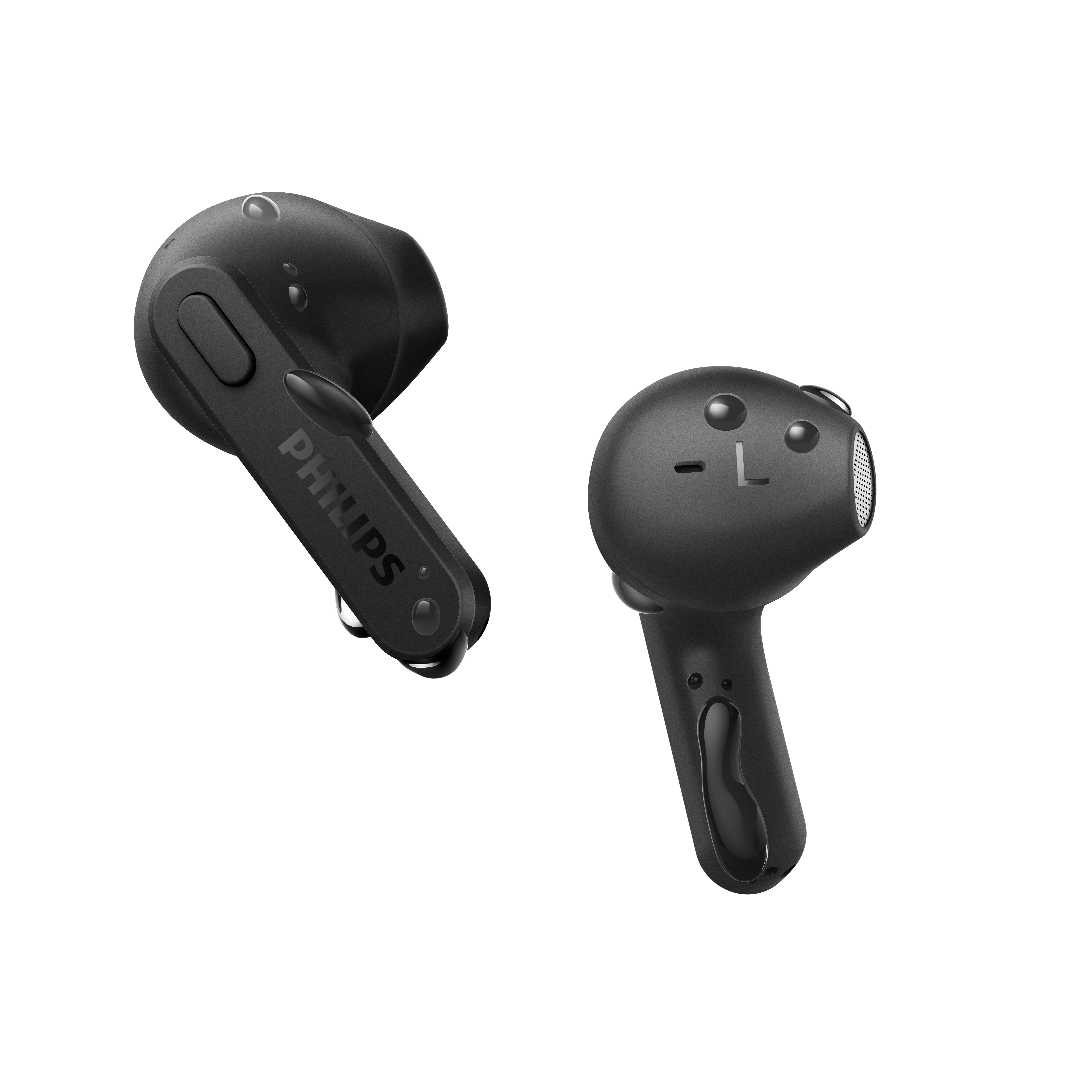 Marka adı görünen iki siyah Philips kulaklık.