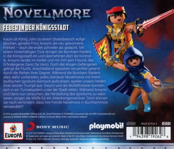 Playmobil Novelmore Boxkunst. Zwei Figuren in Rüstung halten Waffen. Text in Deutsch.