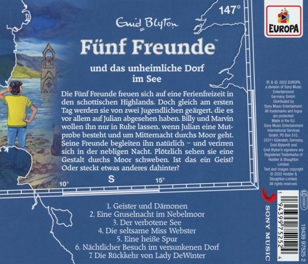 Rückseite eines Buches. Ein Junge steht an einem See. Text auf Deutsch mit Buchdetails und Titeln.
