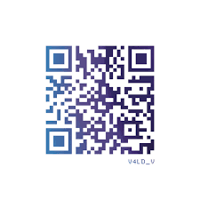 Un code QR avec des carrés bleus et violets sur fond blanc.
