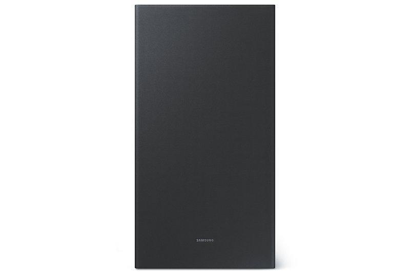 Schwarzer Lautsprecherkasten mit Samsung-Logo unten.