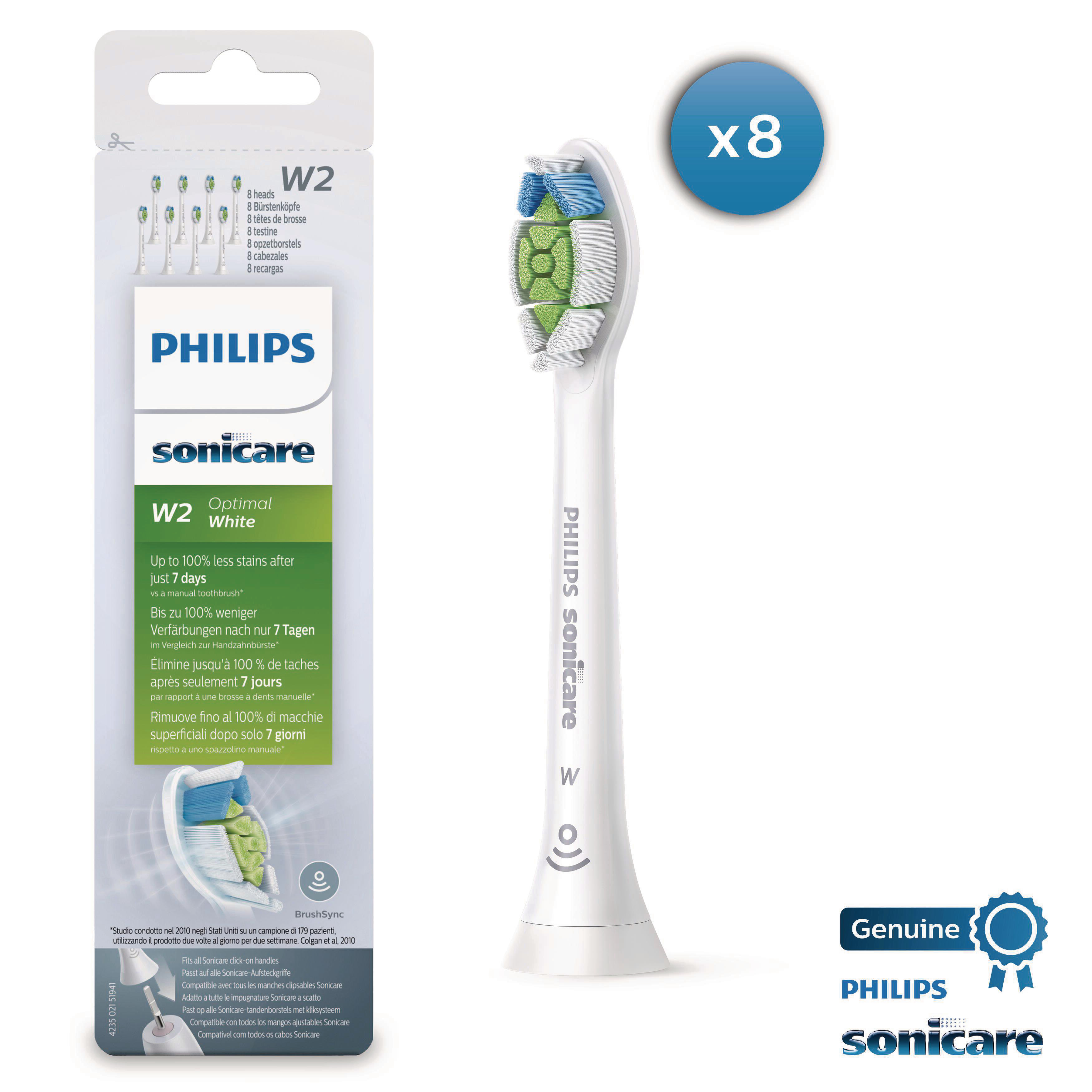 Philips Sonicare Zahnbürstenköpfe. Jeder Kopf hat grüne und blaue Borsten.