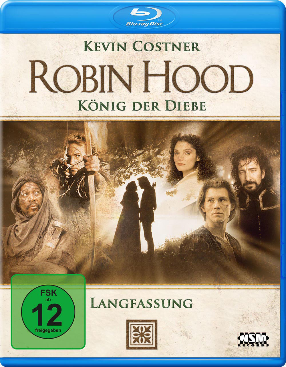 Blu-ray-Cover, 'Robin Hood: König der Diebe', mit mehreren Charakteren und Text.