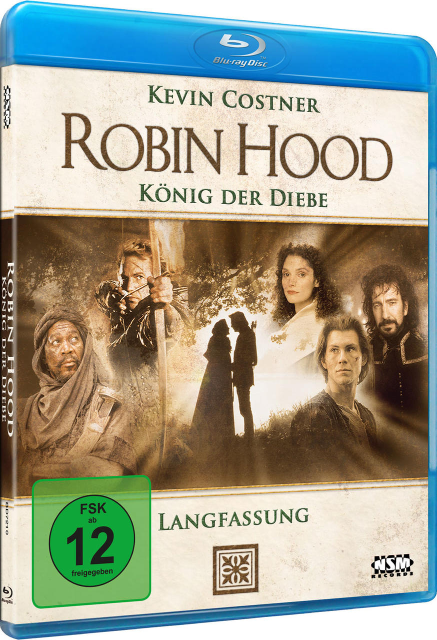 Blu-ray-Disc-Hülle für den Film 'Robin Hood: König der Diebe', mit Bildern und Text der Schauspieler.
