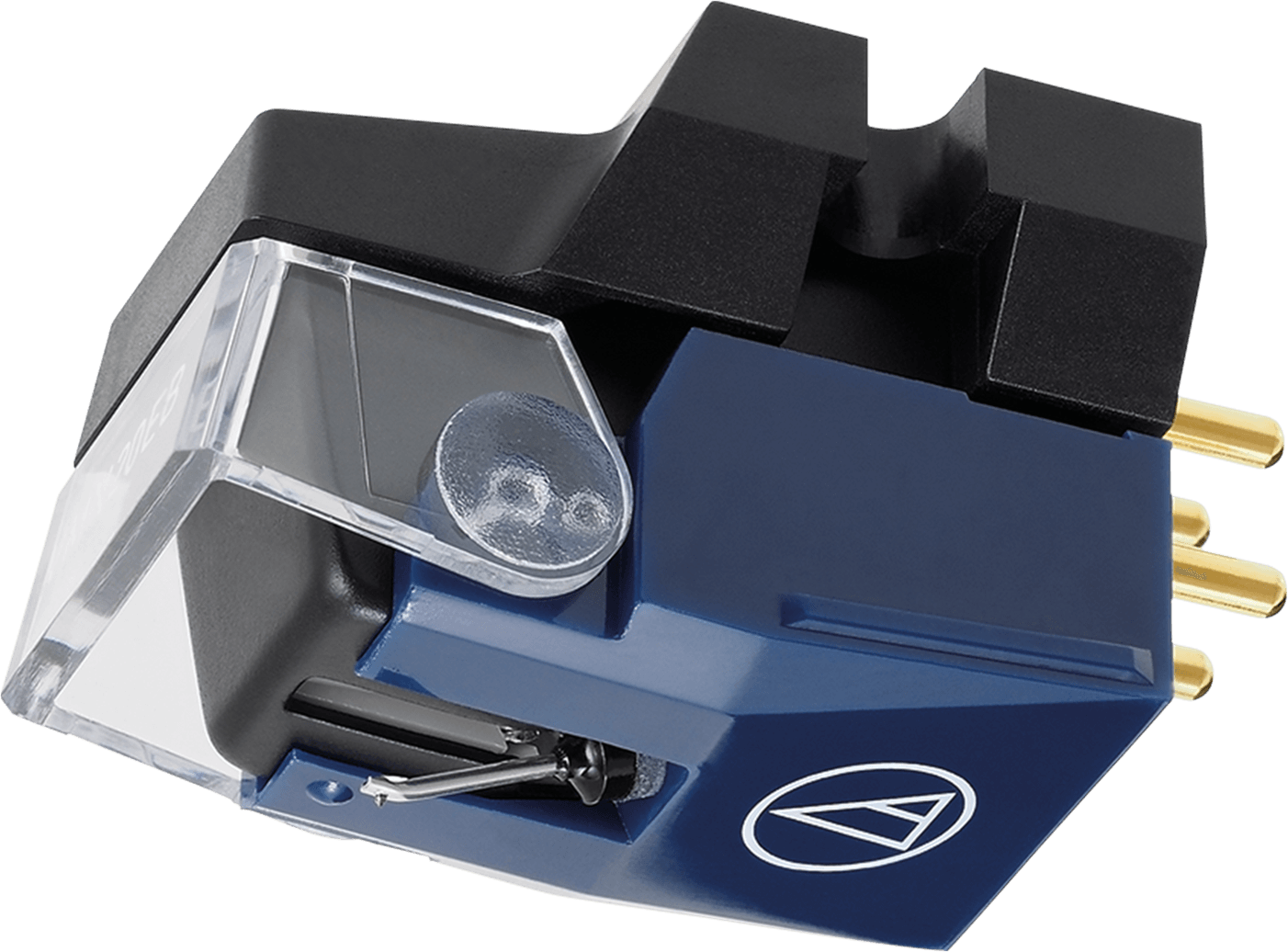 Cellule AT-VM95E bleue et noire. Cache stylet en plastique transparent. Logo AT blanc.