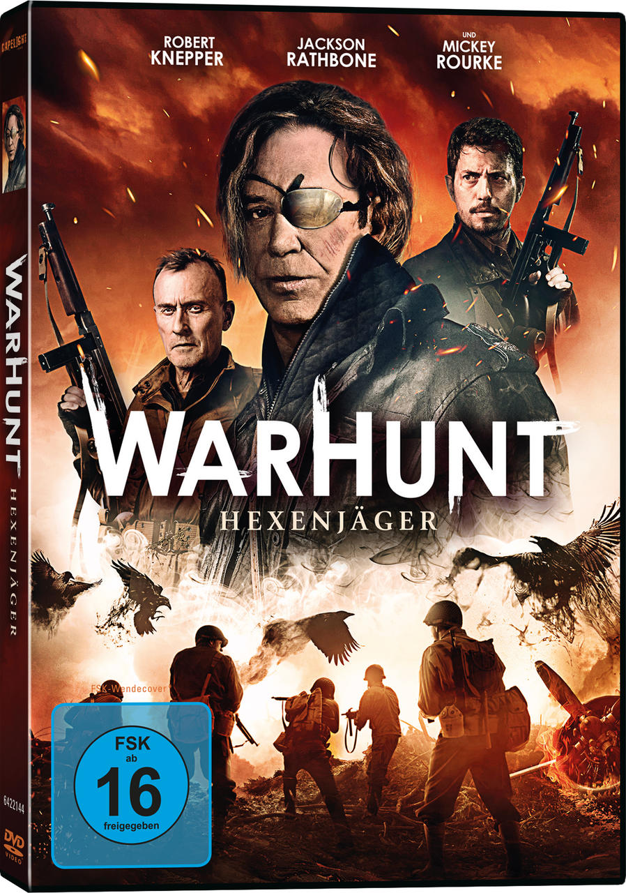 DVD-Cover für Warhunt mit Schauspielern und Kriegsszene, Titel oben.
