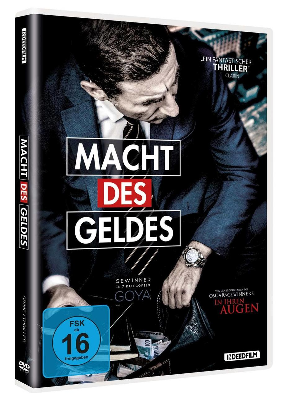 DVD-Hülle mit Filmtitel 'MACHT DES GELDES' und einer Person auf dem Cover.