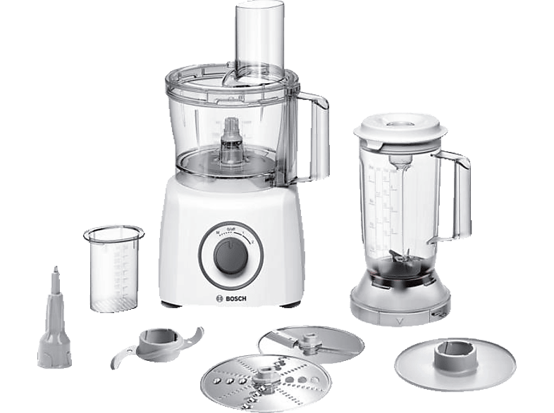 BOSCH MCM3200W Kompaktküchenmaschine Weiß/Grau (Rührschüsselkapazität: 2,3 l, 800 Watt)