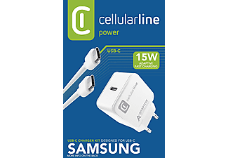 CELLULAR LINE Reiselader-Set 15W USB Type-C inkl. Kabel für Samsung Type-C, Weiß