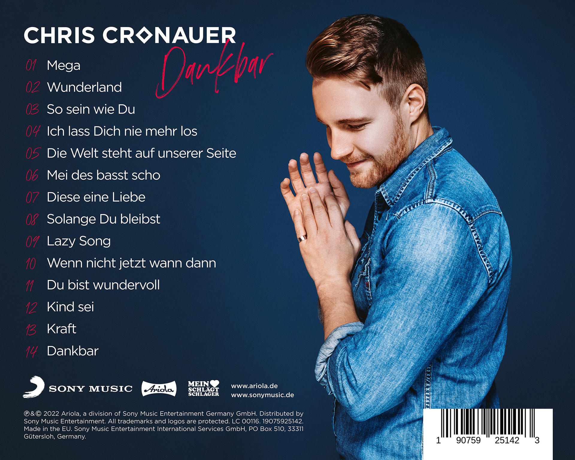 Rückseite eines CD-Covers des Albums Dankbar.