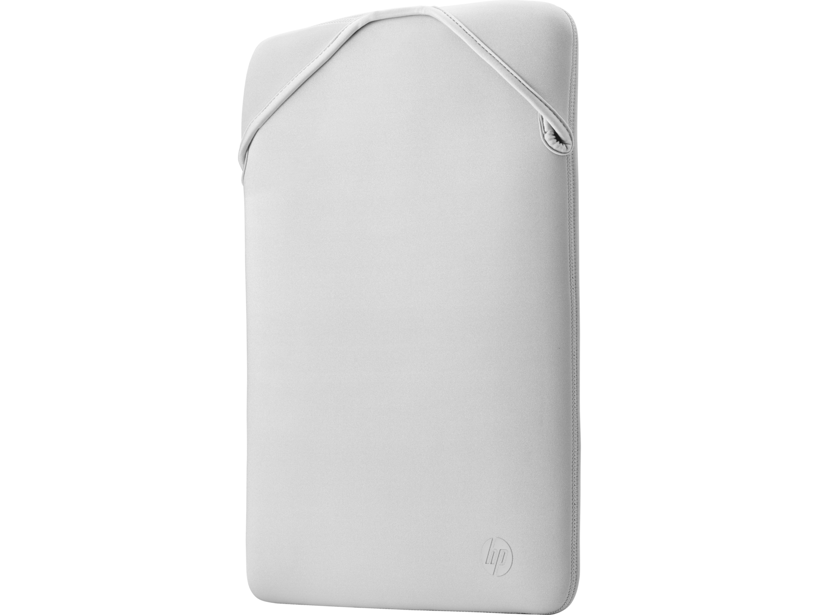 Una funda blanca para portátil. El logotipo de HP es visible en la esquina inferior derecha.