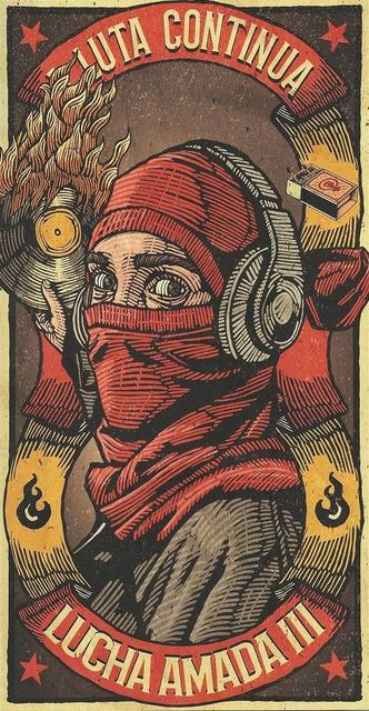 Das Bild zeigt eine Person mit roter Kopfbedeckung, die eine Schallplatte und eine Streichholzschachtel hält, mit Text.