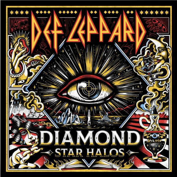 Albumcover mit zentralem Augendesign, Text und verschiedenen illustrativen Elementen in farbenfrohem Stil.